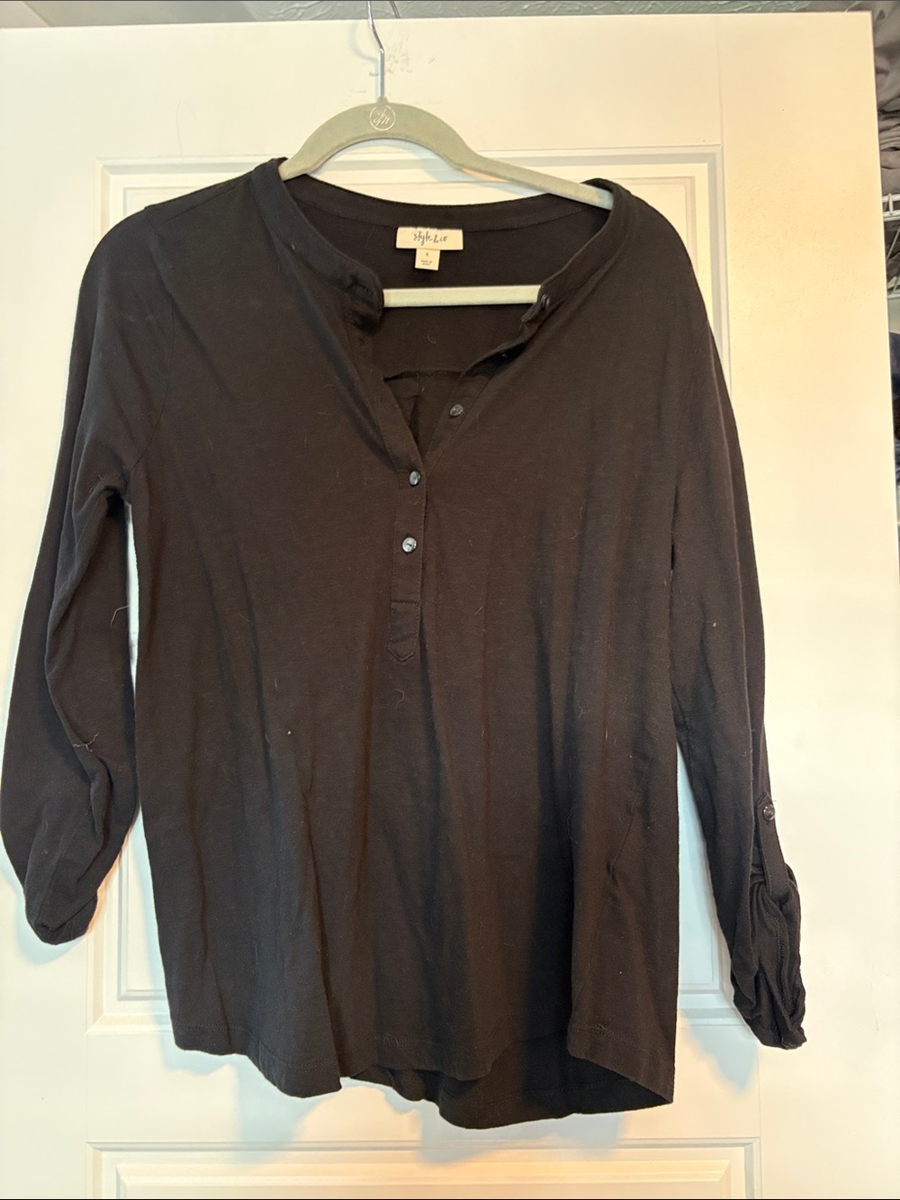 Style & Co. Black Long Sleeve Henley Top